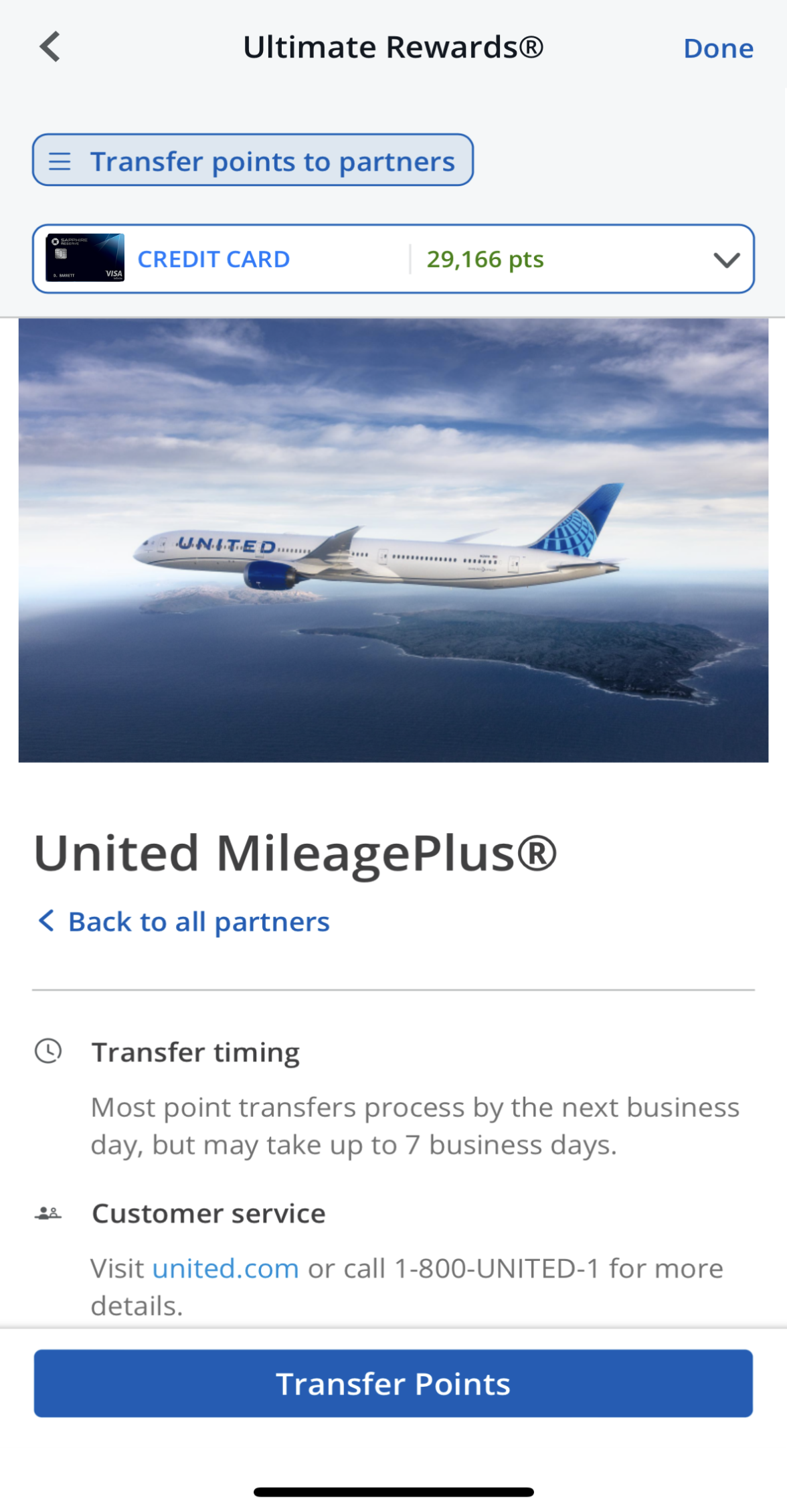 Transfer points from Chase Sapphire Reserve to United Example