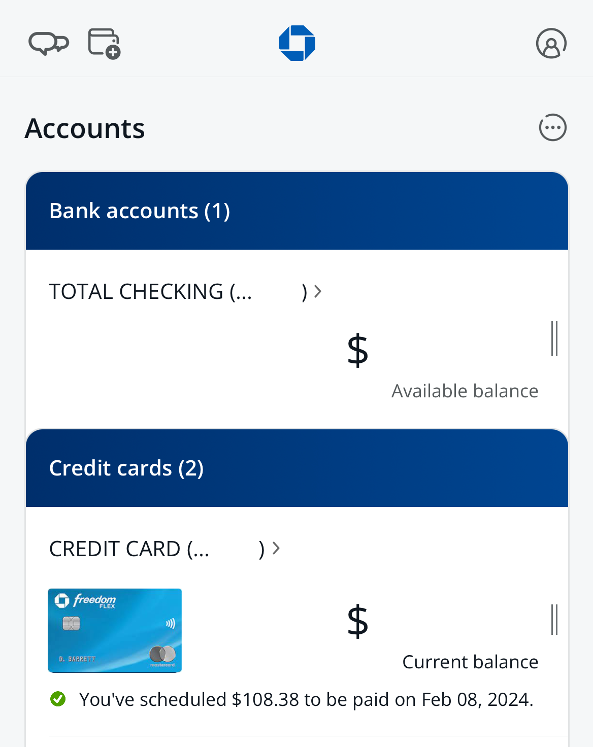 Freedom Flex Card Overview on Chase app