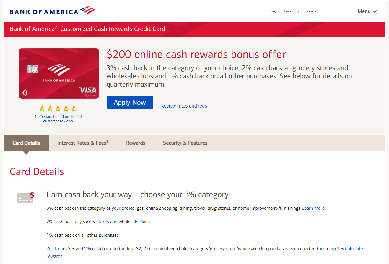how to apply for Bank of America® Customized Cash Rewards 1