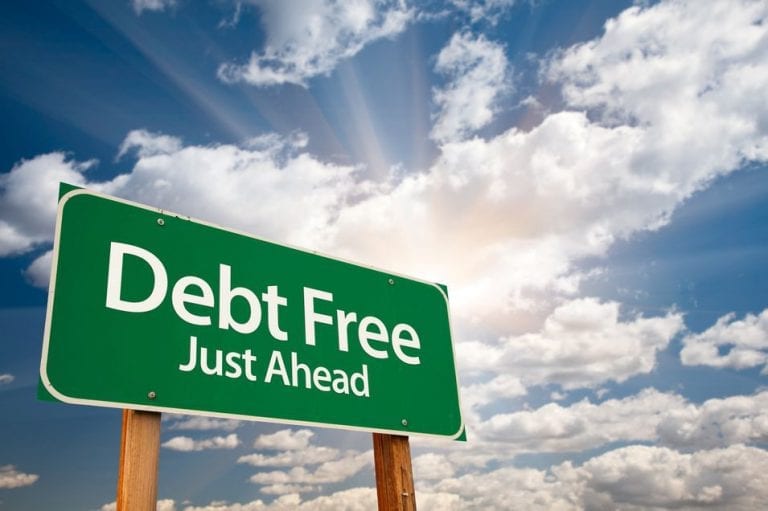 Debt Free Green Road Sign