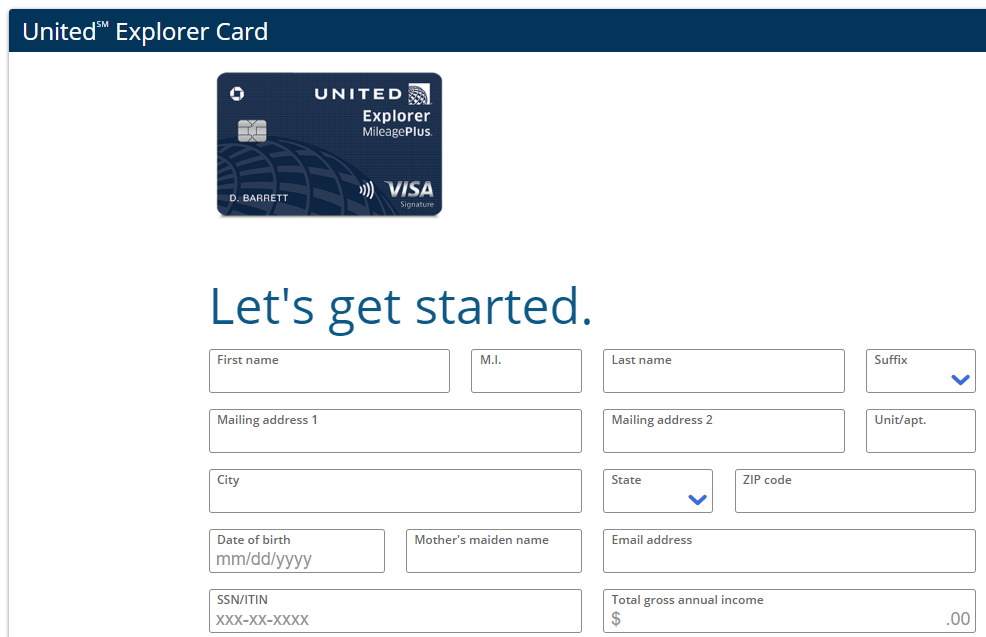 United Explorer Credit Card_Personal details