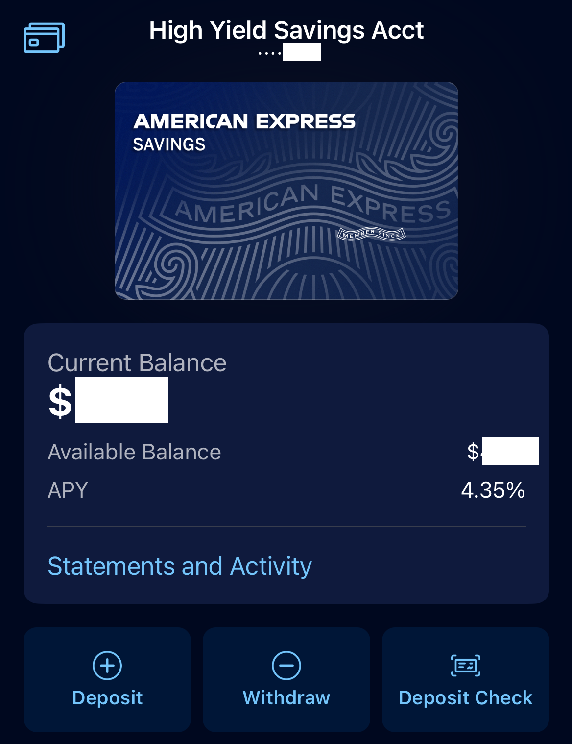 Amex savings overview on app