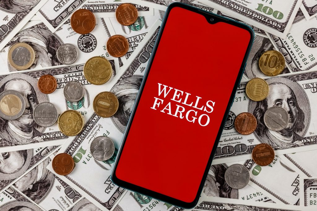 Smartphone with Wells Fargo bank logo