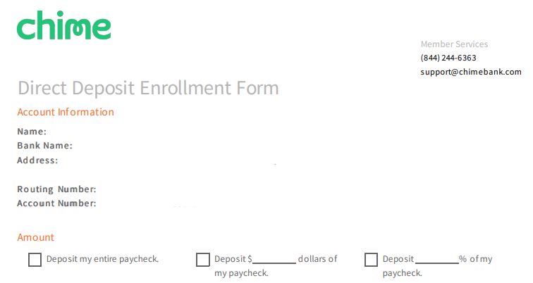chime direct deposit example
