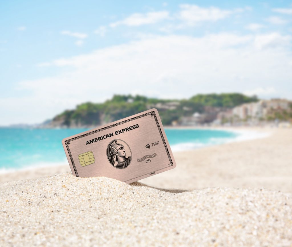 American Express Gold Credit Card on tropical beach