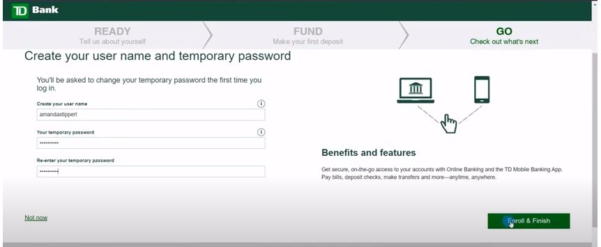 Create A User On TD Bank website