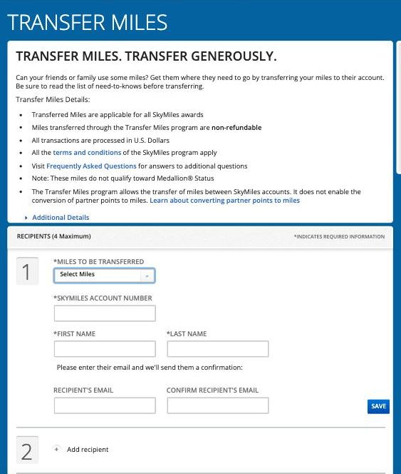 Delta transfer miles to friends and family