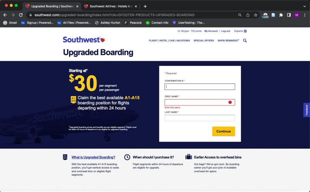 Southwest Upgrade Boarding