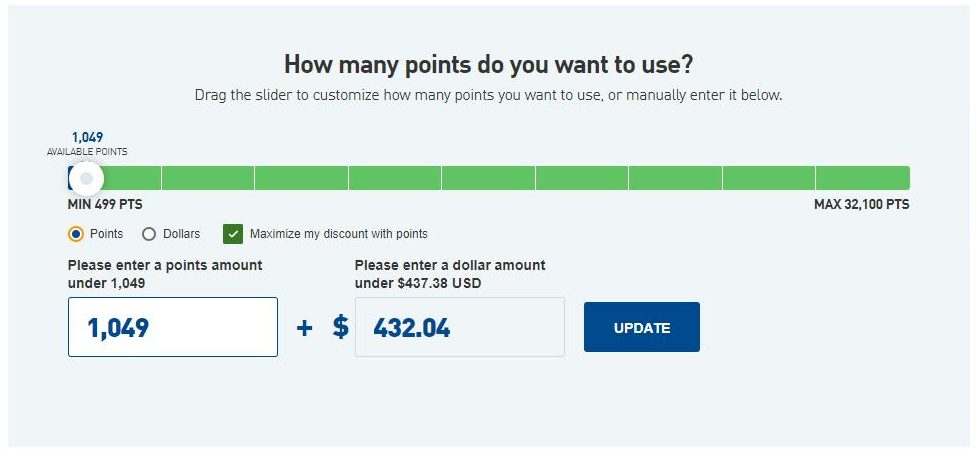 how many points do you want to use on jetBlue website