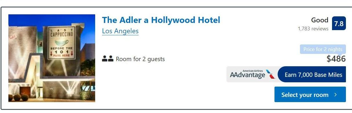 order hotel with miles on American Airlines website