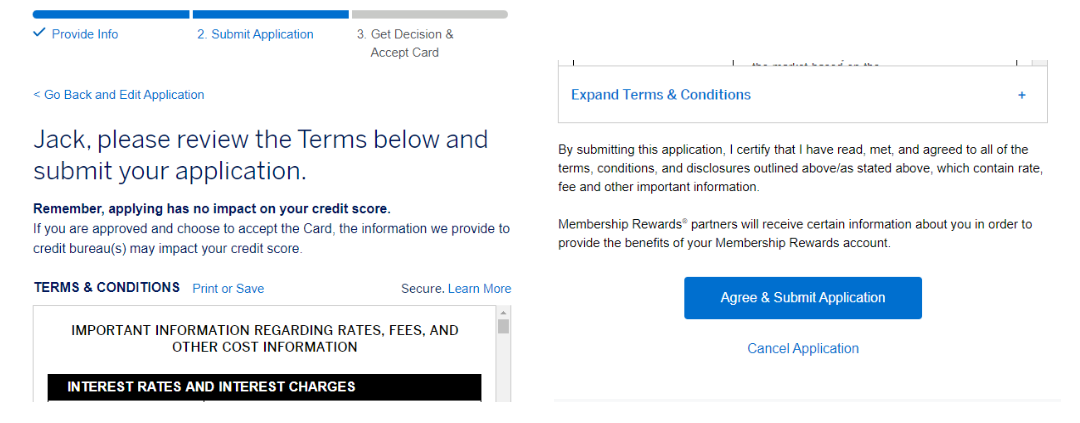 Amex pre approval submit application