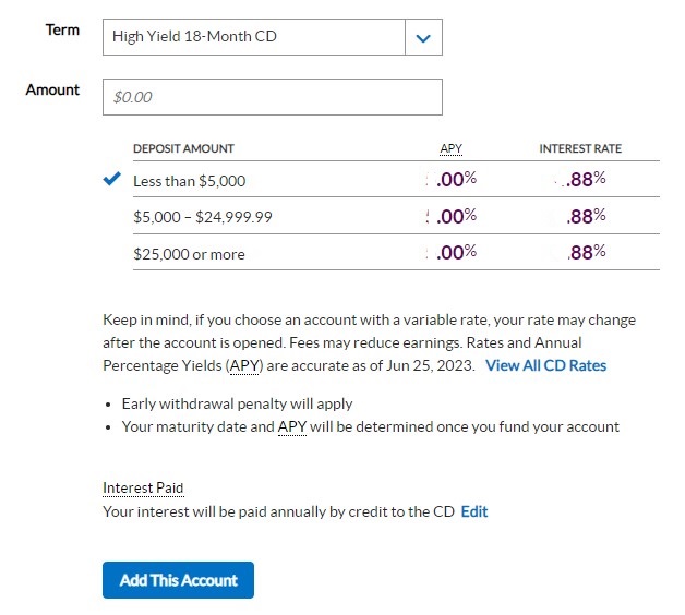 Ally CD application select term and amount