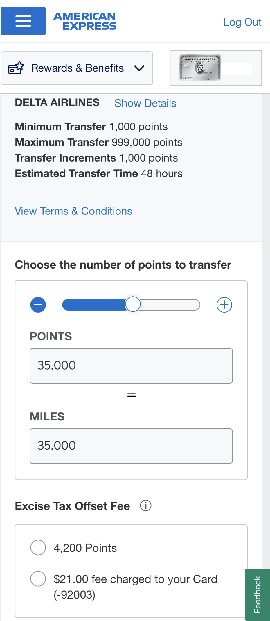 Amex Platinum transfer to Delta