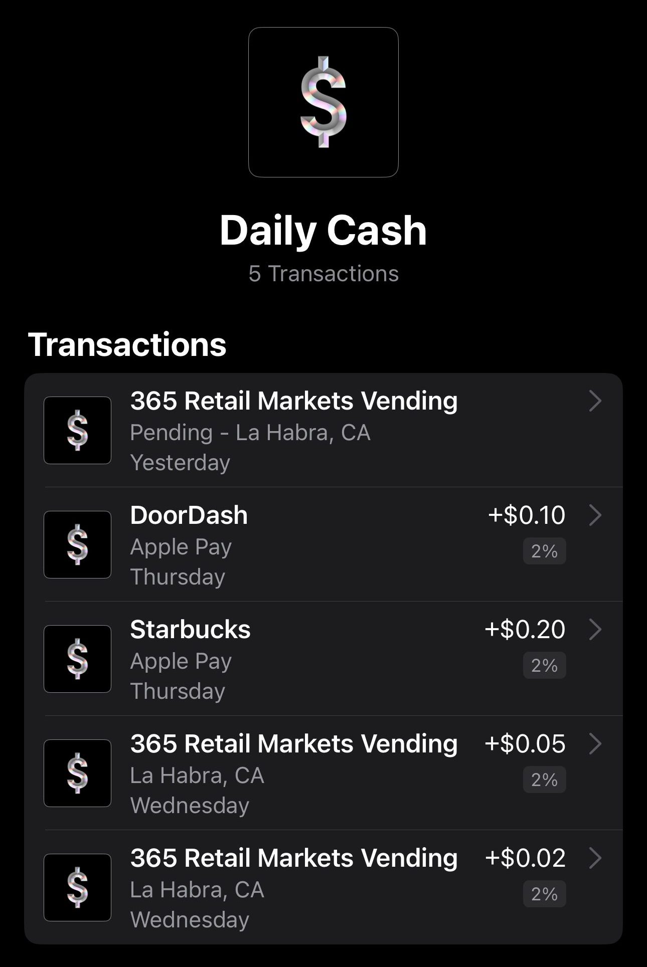 Apple daily cash cashback accumulation