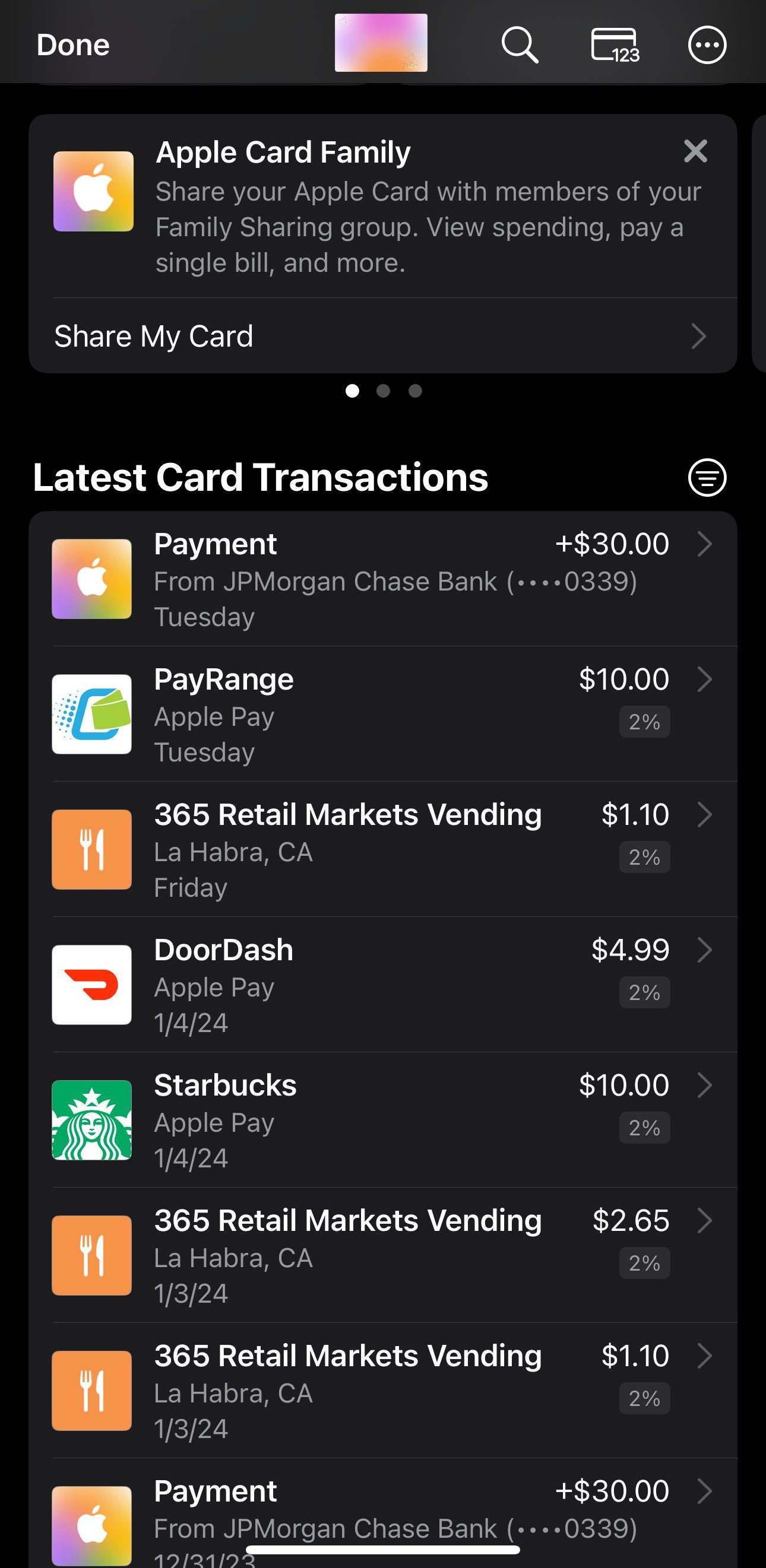 Apple card latest transactions
