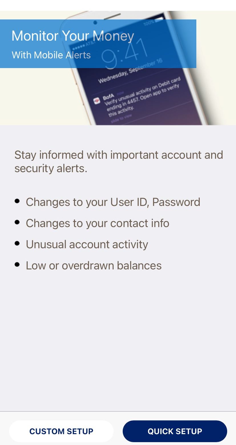BofA monitor your money Set Up Alerts