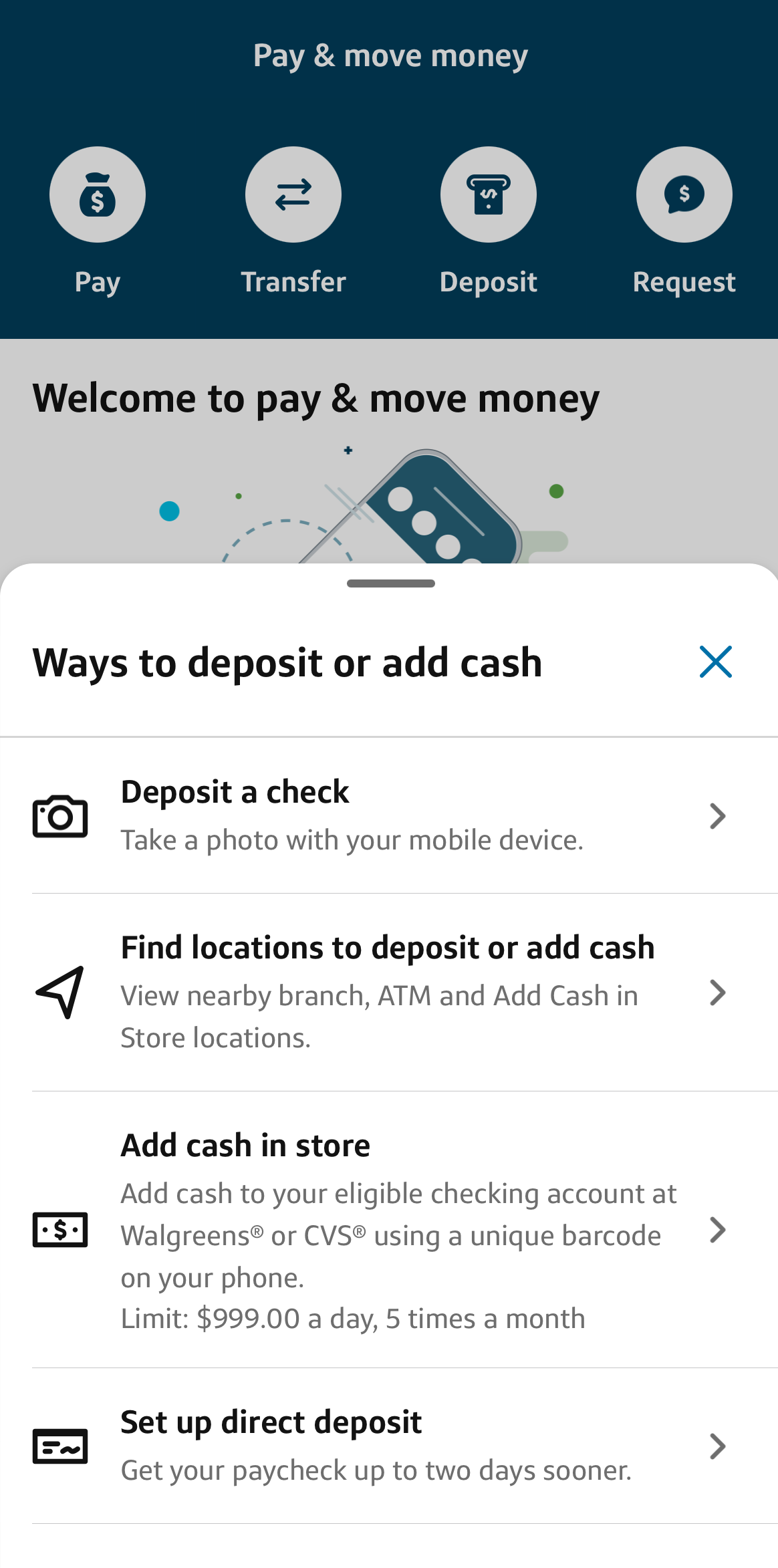 Capital One deposit or add cash