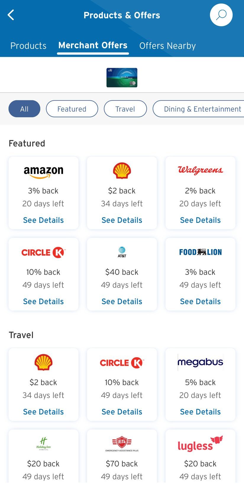 Citi double cash credit card see merchant offers and deals