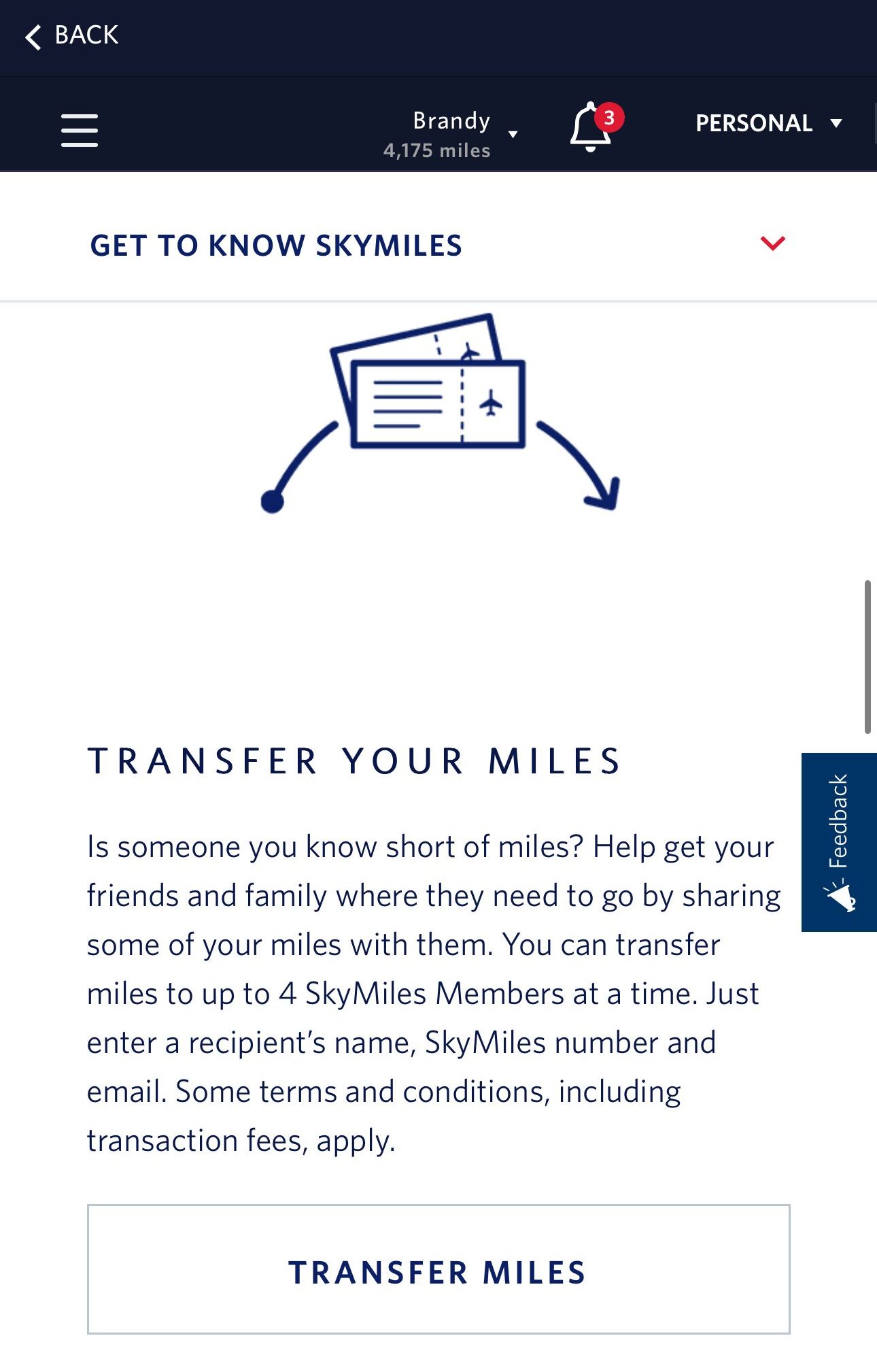 Delta SkyMiles Program - Transfer miles