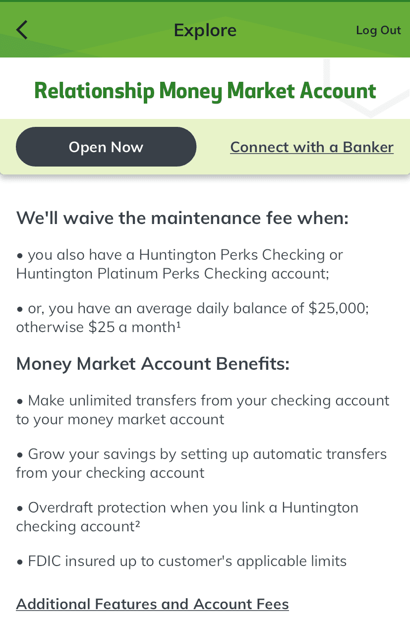 Huntington bank money market account