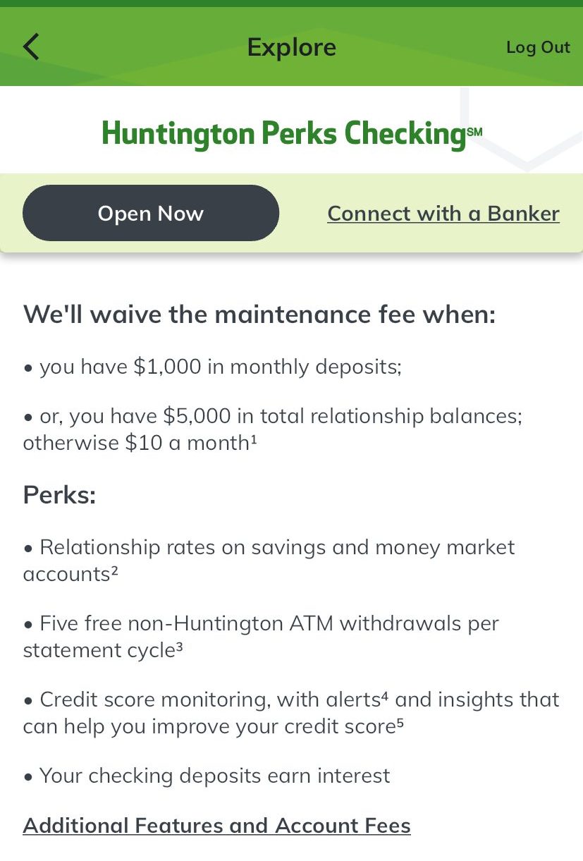 Perks Checking Huntington Bank