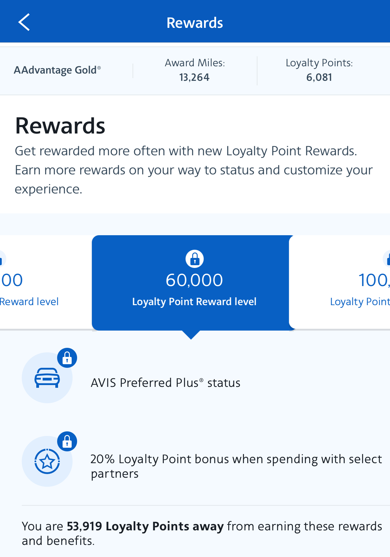 AA loyalty point rewards level