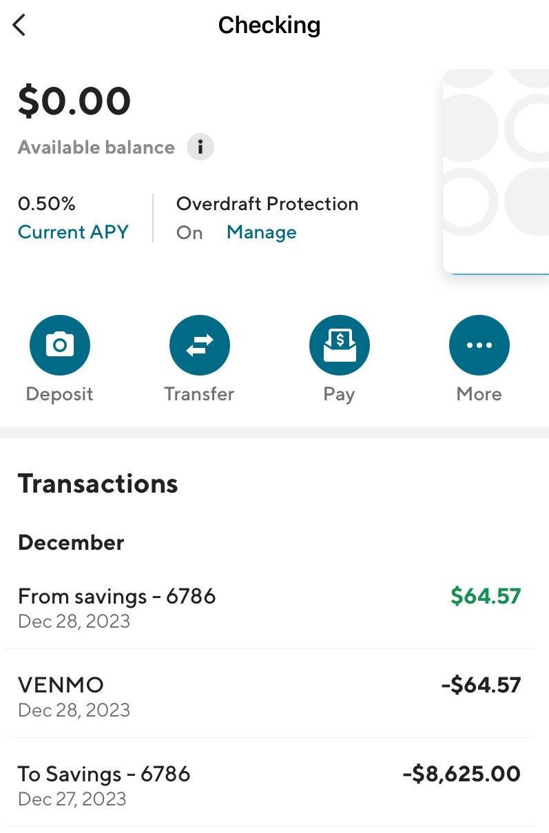 SoFi checking last transactions