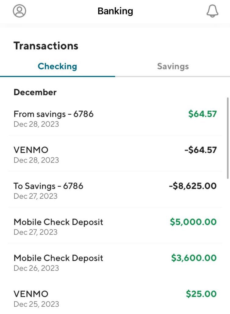 SoFi checking see last transactions