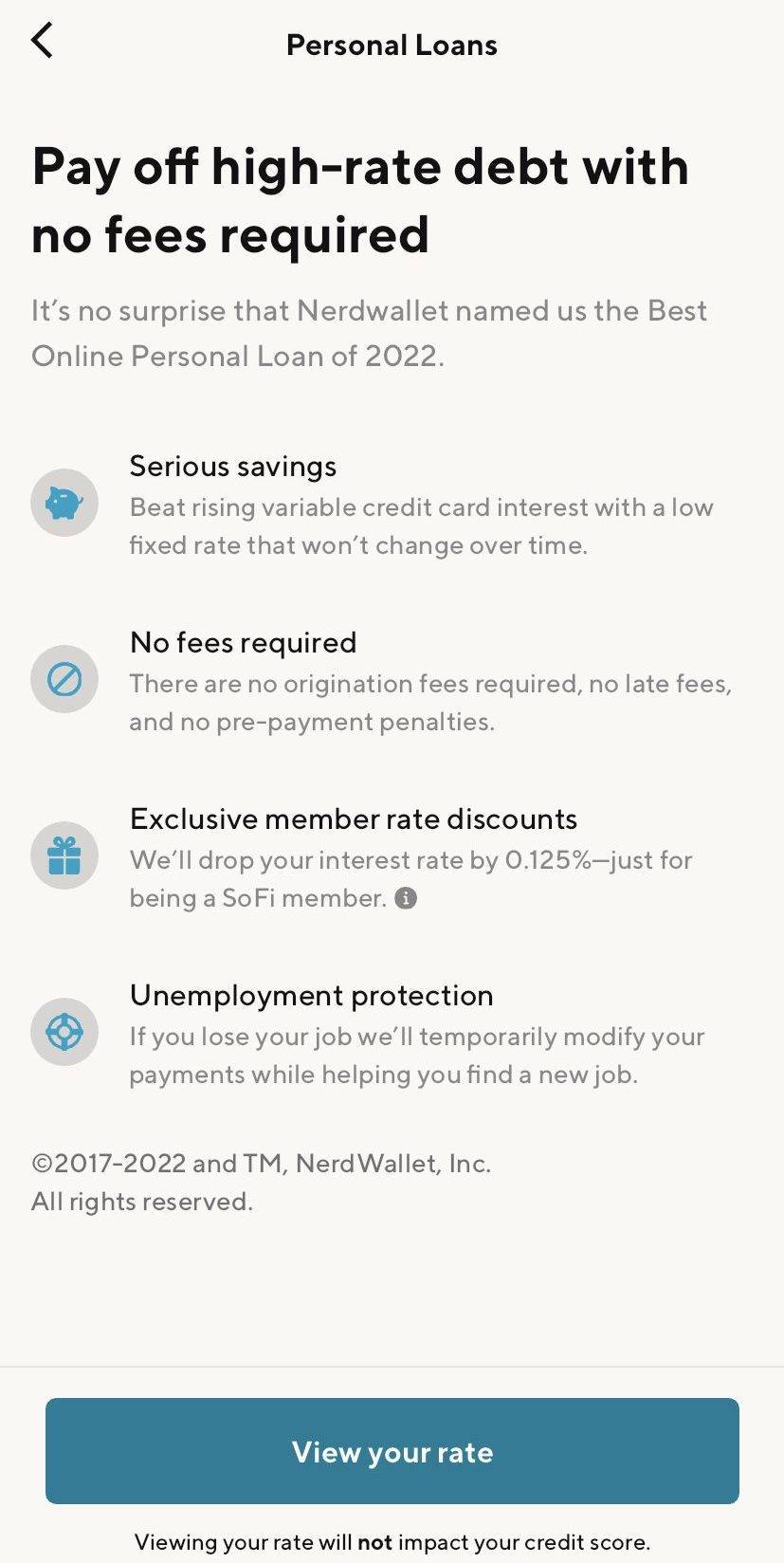 SoFi personal loan view rate on app