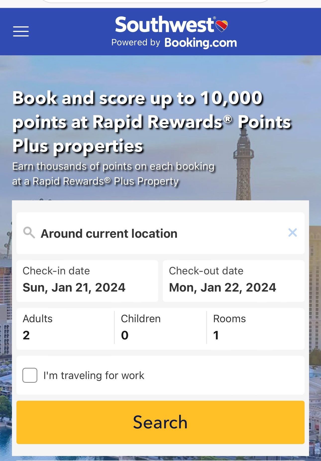 Book Hotel with Southwest credit card points