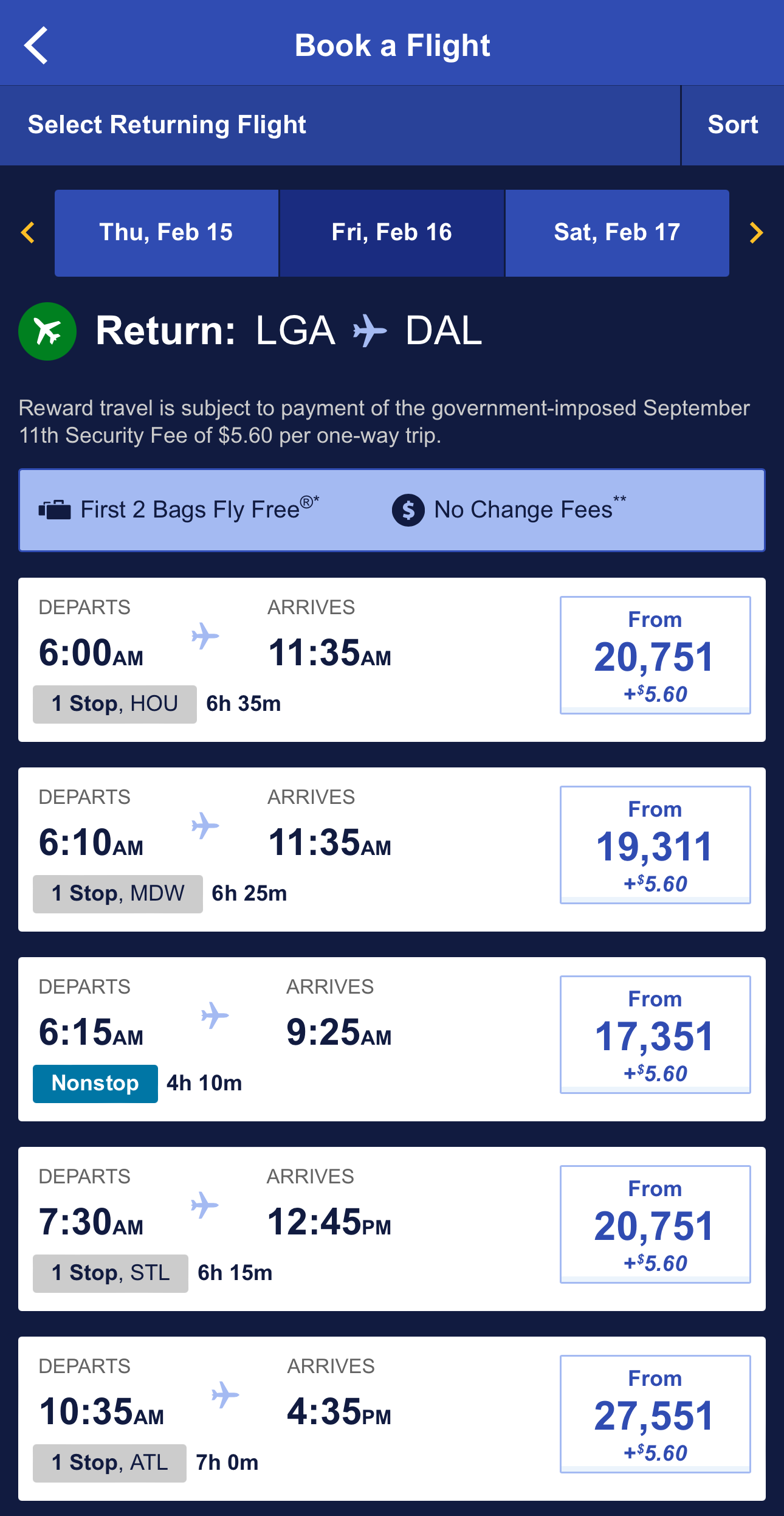 Book flights with Southwest Priority card points