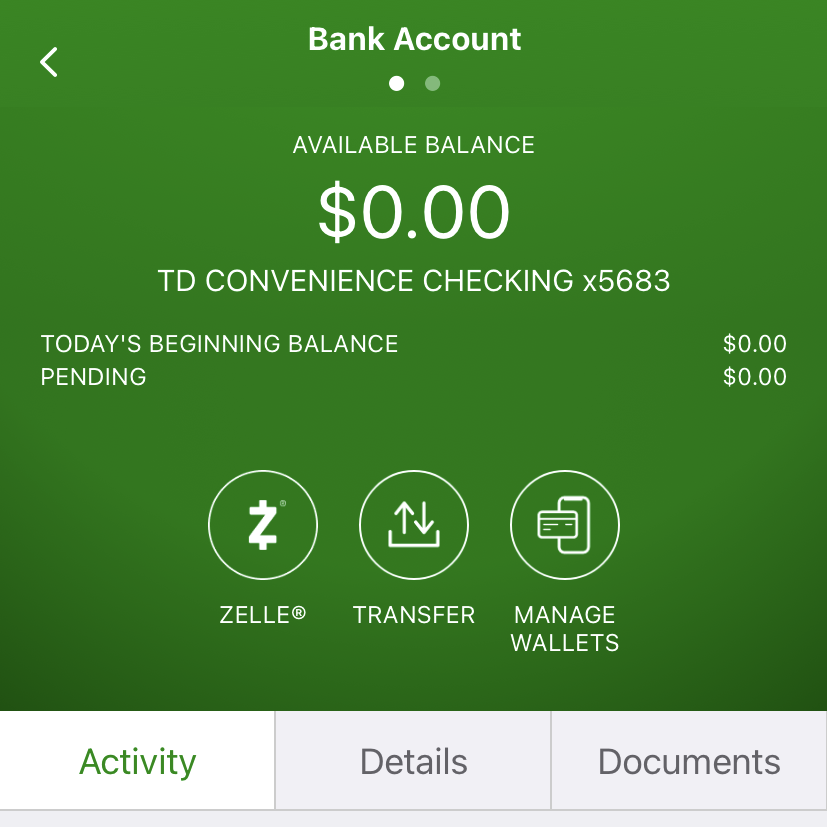 TD bank checking account summary