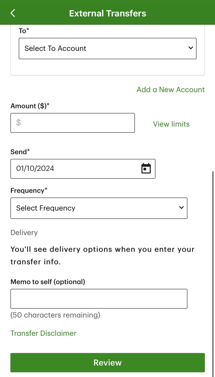 TD Transfer money to external account