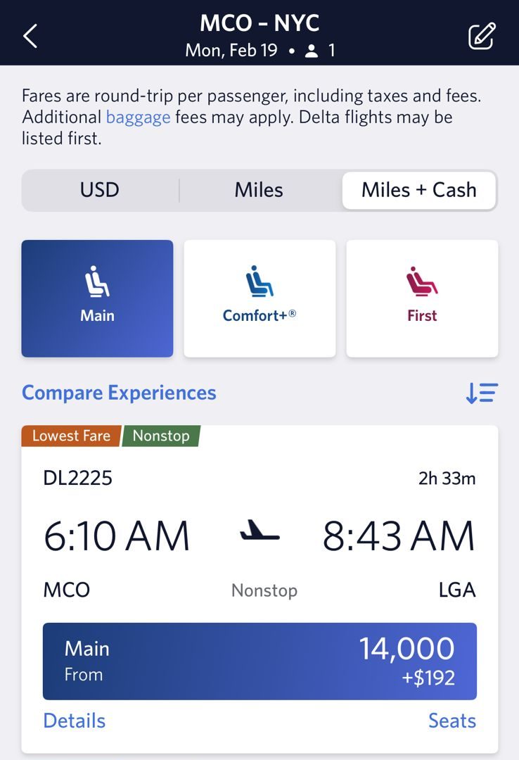 Delta platinum card: book flights with miles + cash