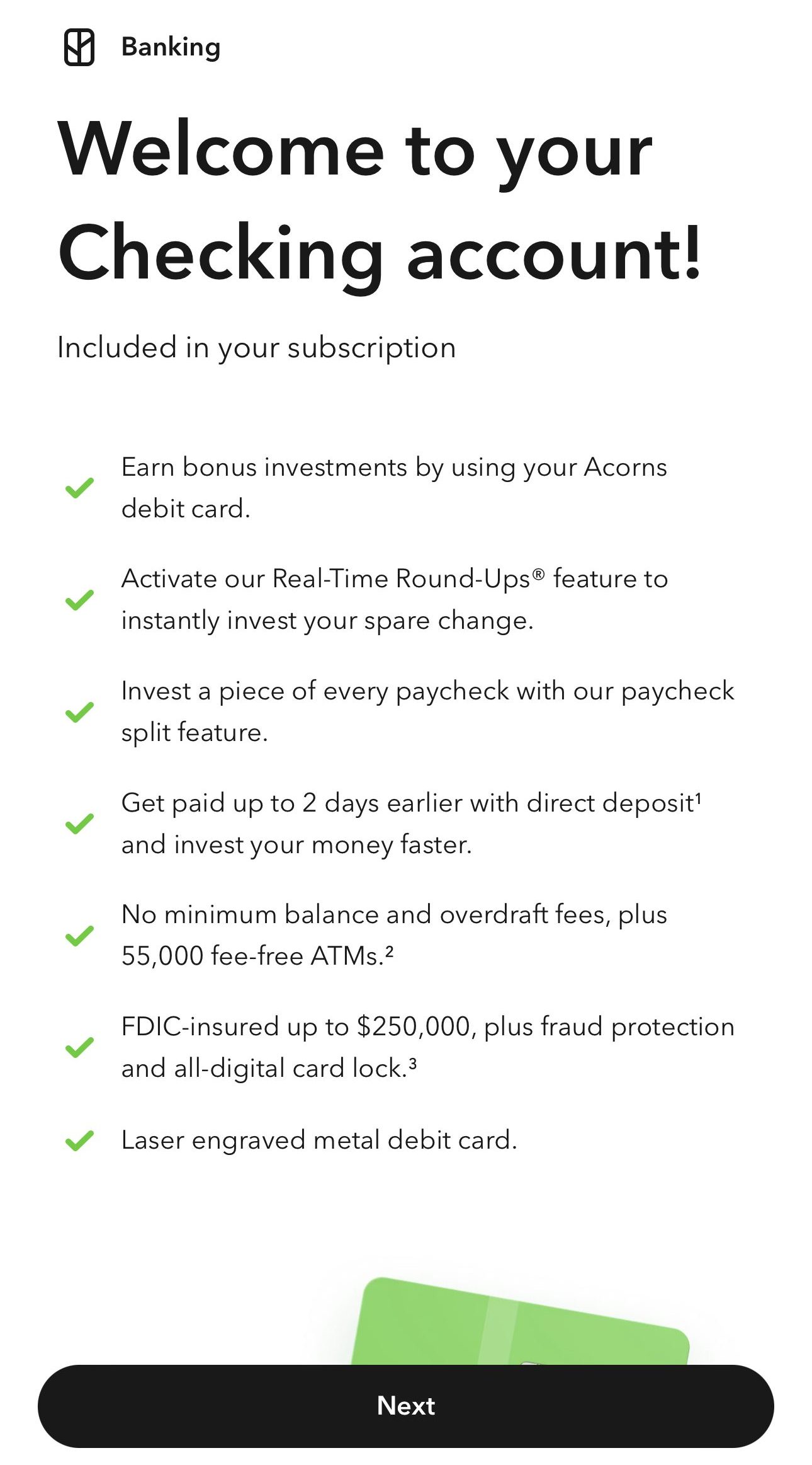 Acorns open checking account