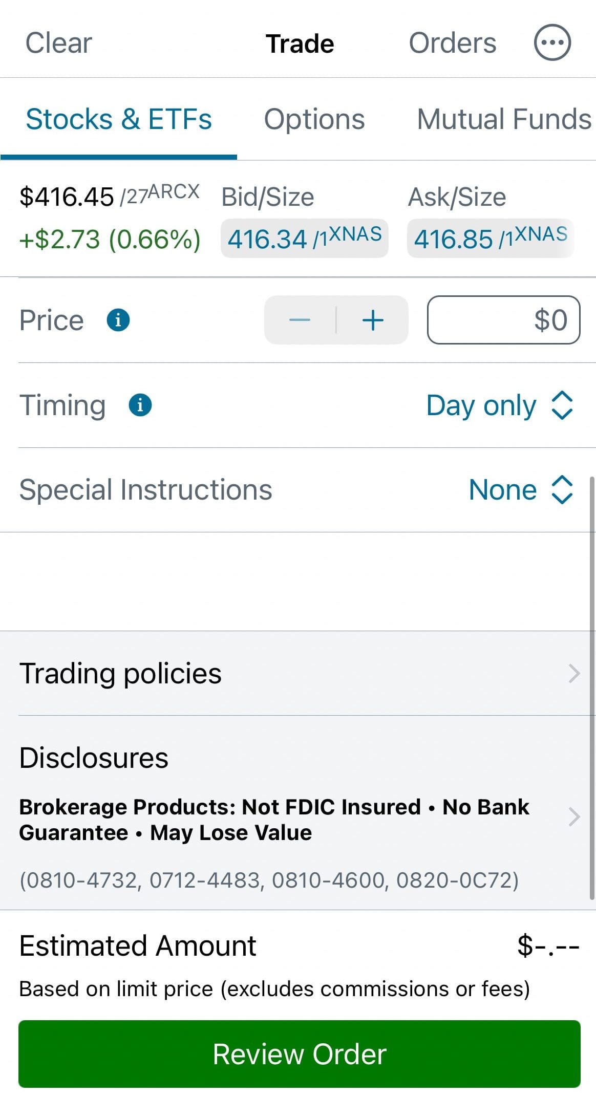 Schwab trade order example