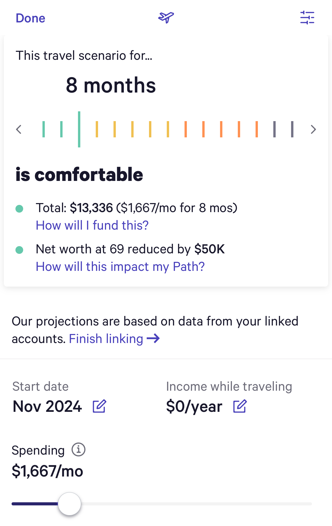 Wealthfront vacation goal savings tracking