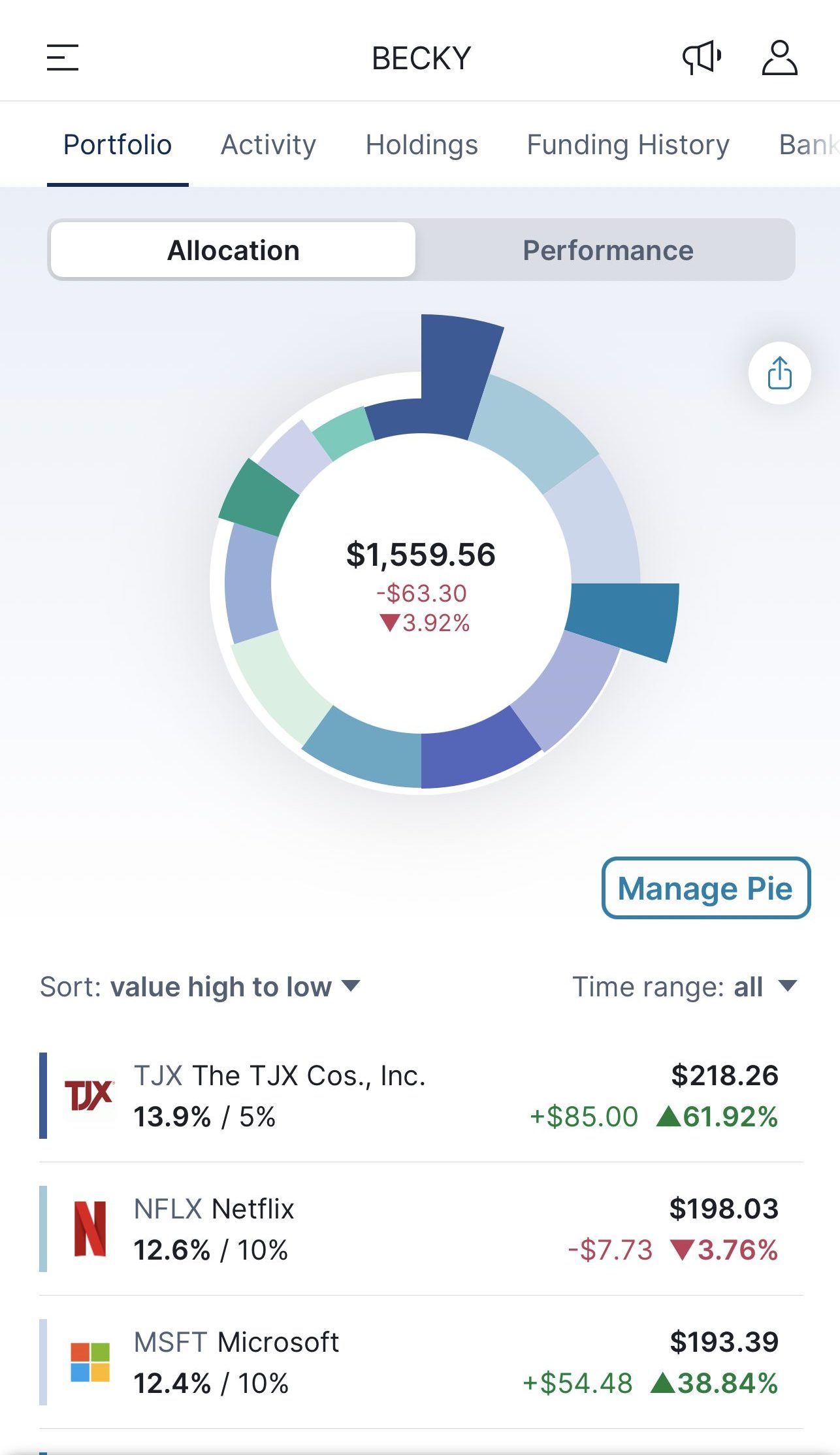 M1 invest portfolio allocation example