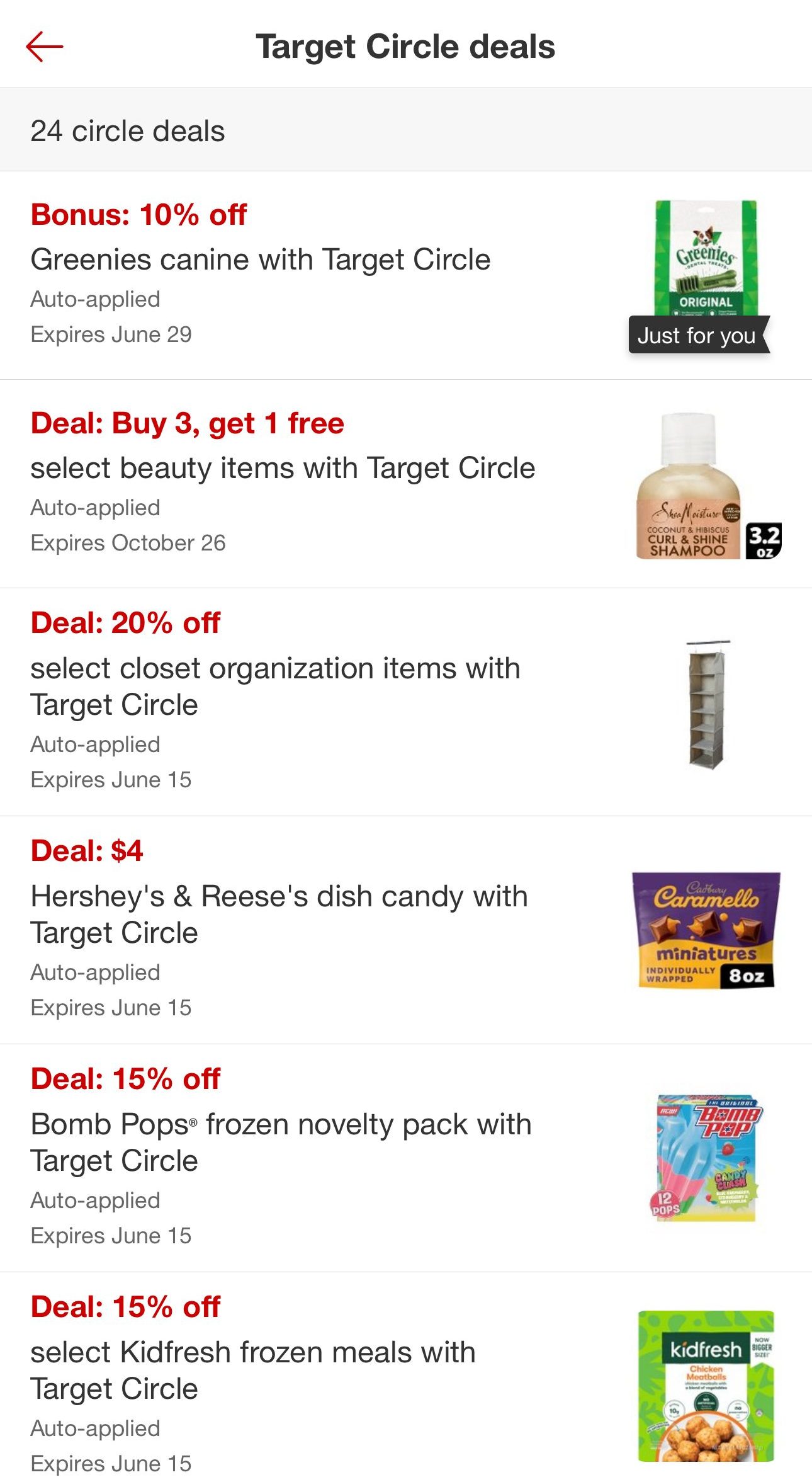 Target Circle deals list