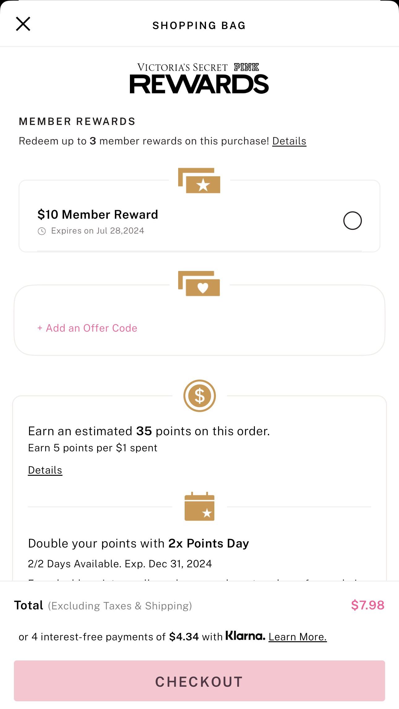 Victoria Secret pink rewards