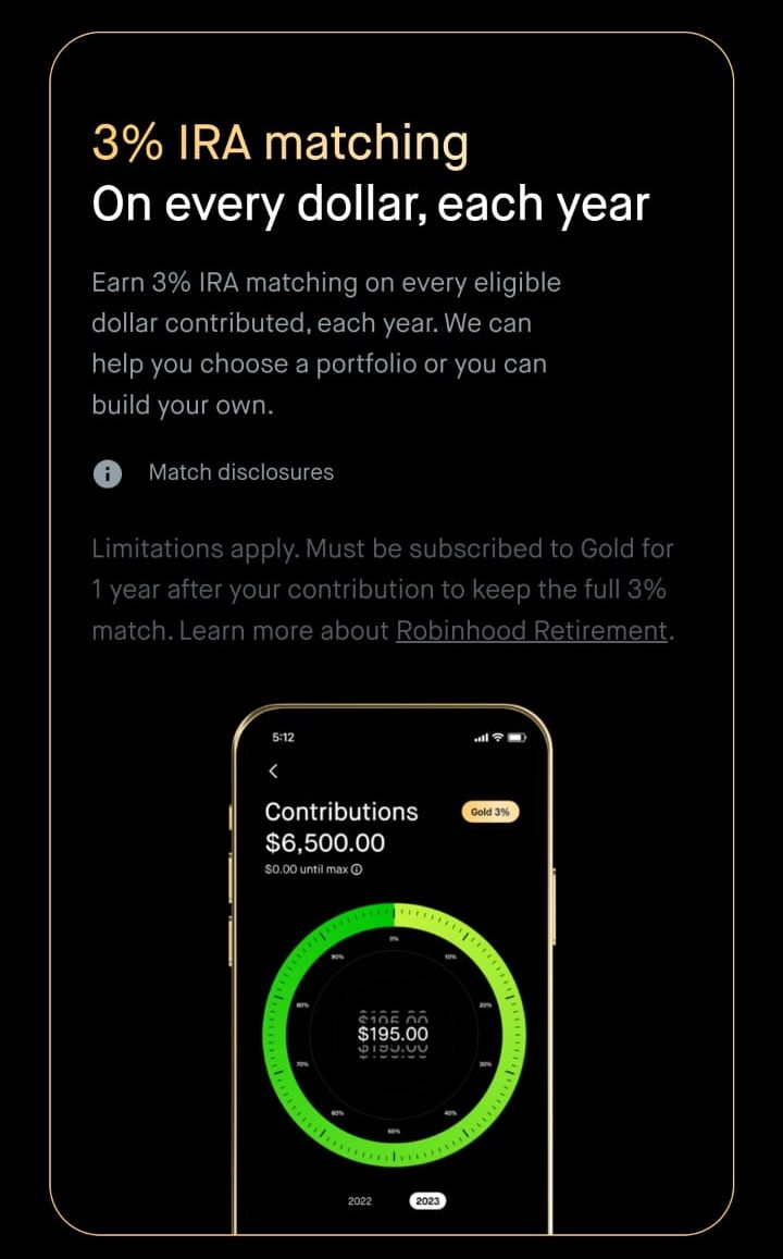 Robinhood gold 3% IRA matching