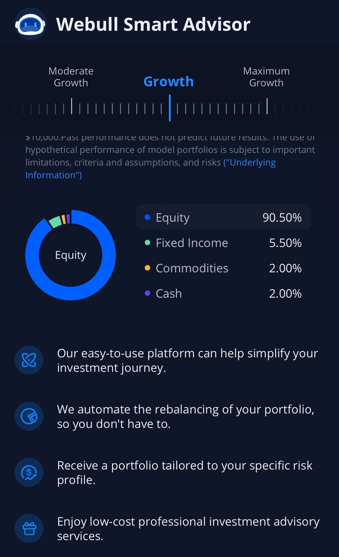 Webull Smart Advisor allocation