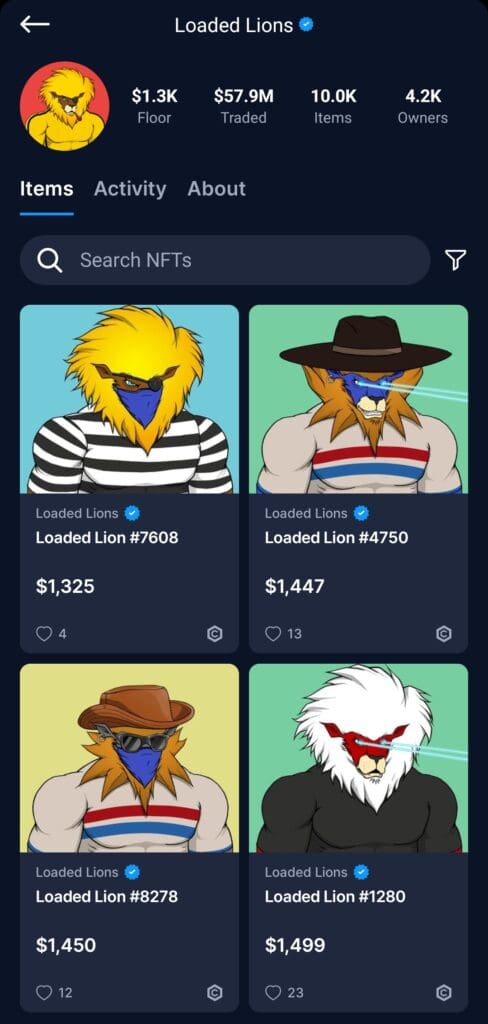 Loaded Lions NFT on crypto.com