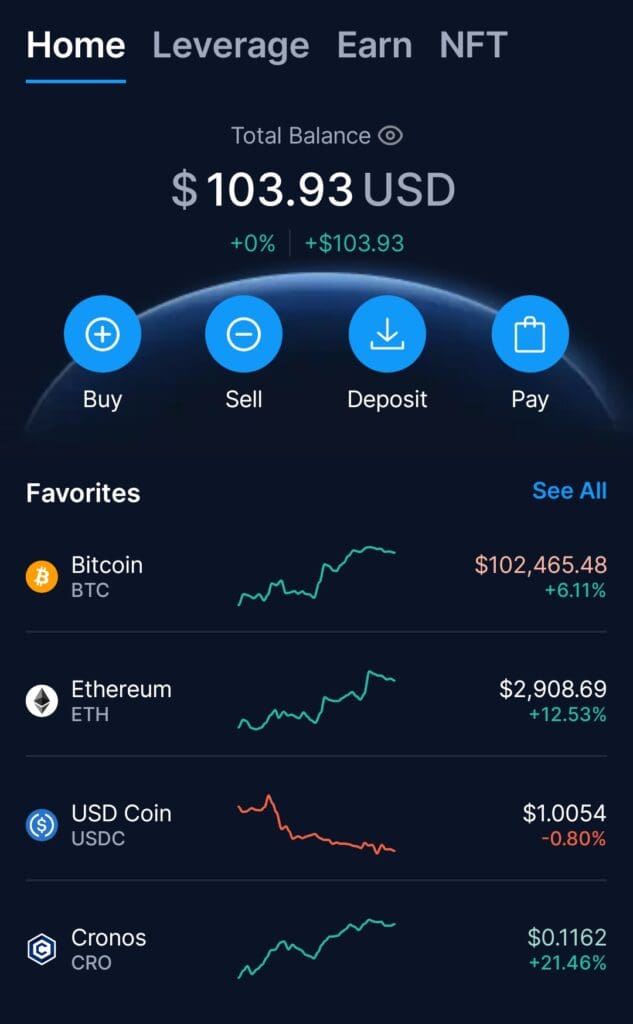 crypto.com home overview