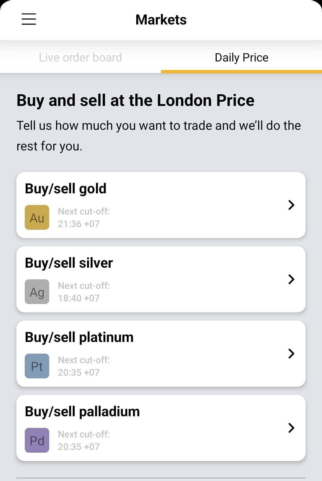 daily price buy and sell, Bullion Vault