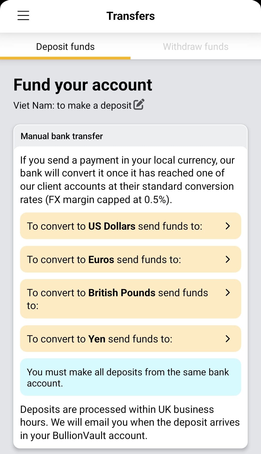 fund account, Bullion Vault