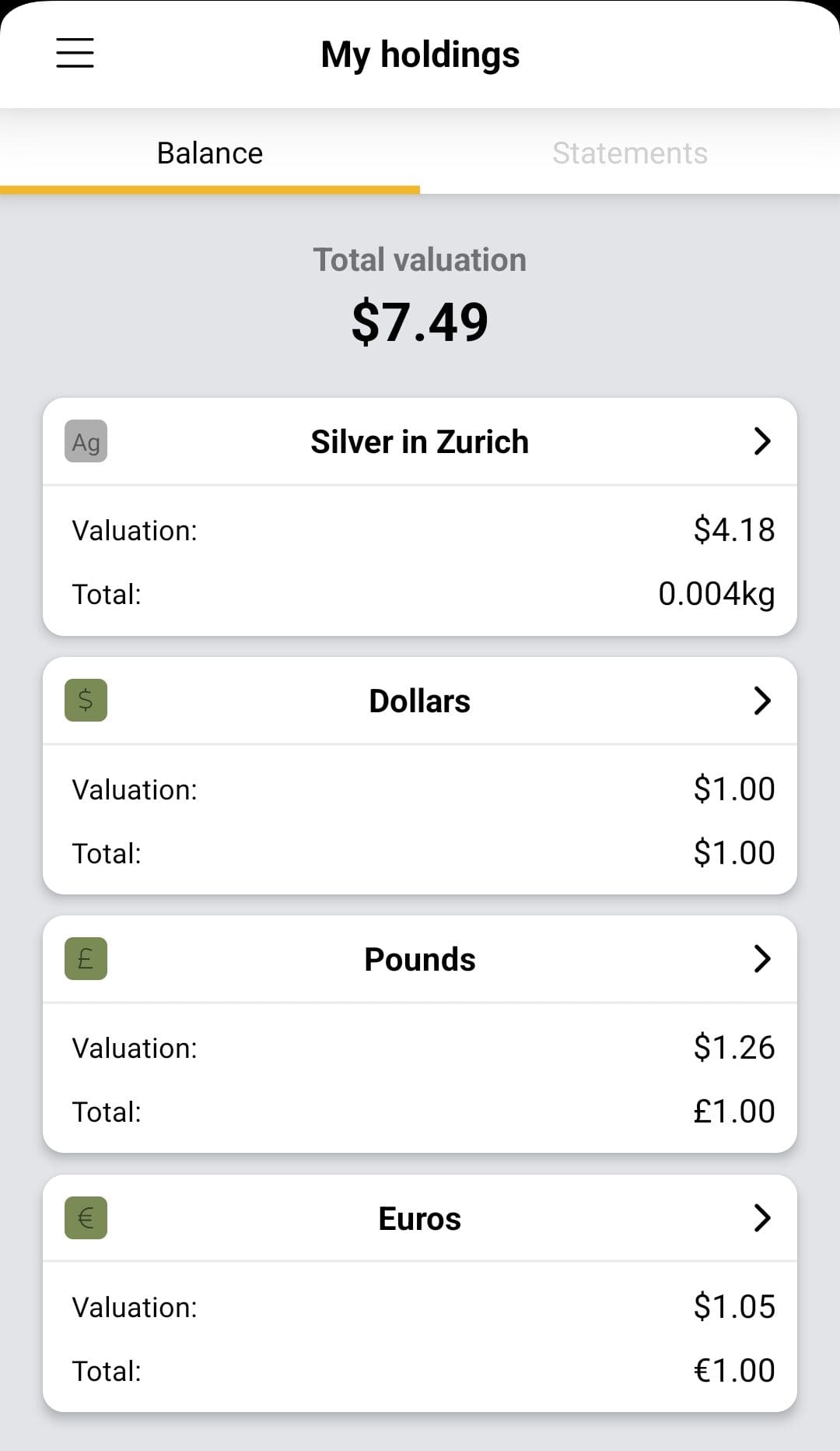 my holdings, Bullion Vault