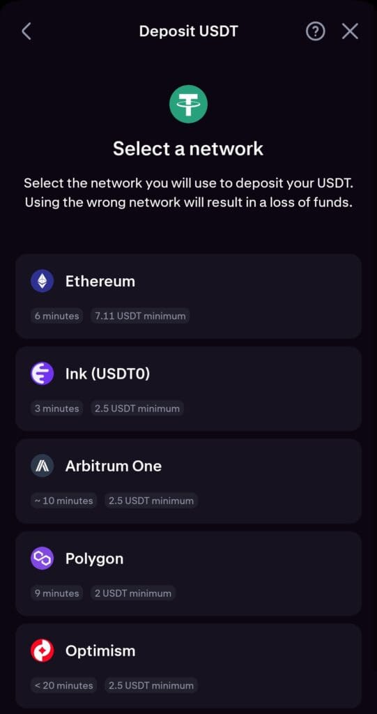 select network to deposit USDT, Kraken Pro