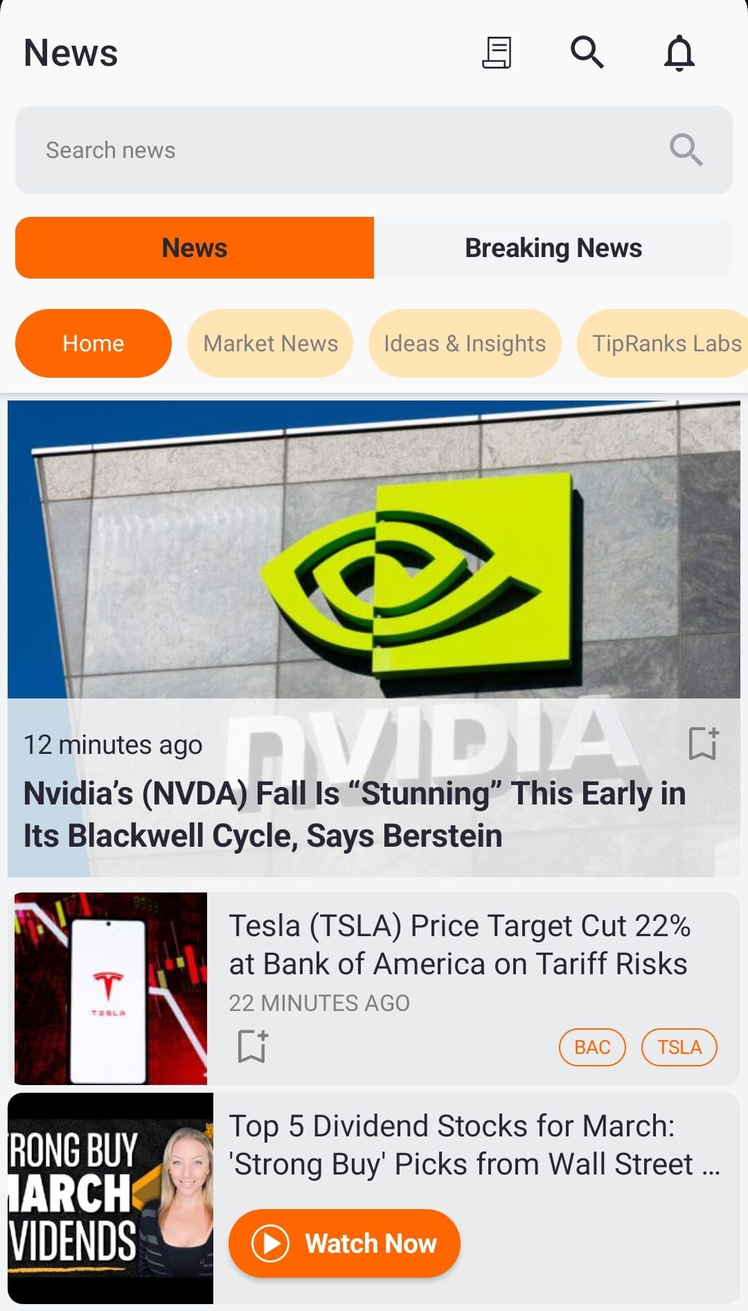 TipRanks news section