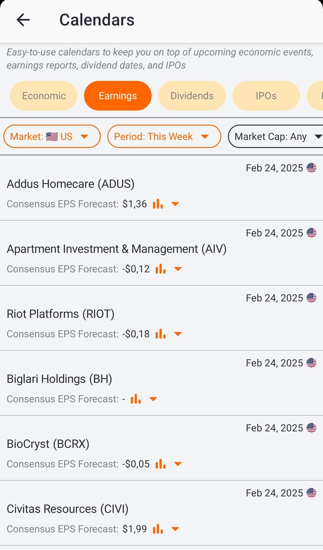earnings calender, TipRanks